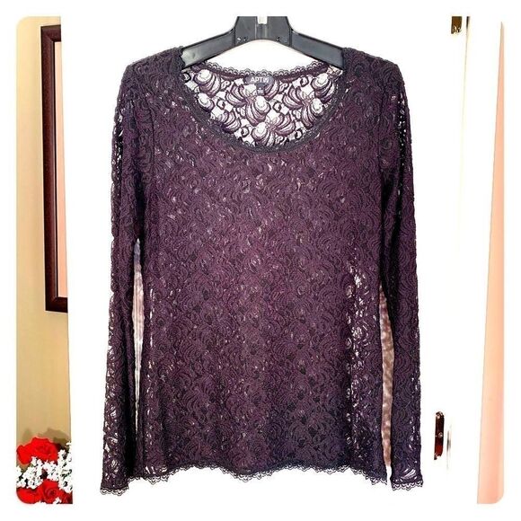 BLACK LONG SLEEVE STRETCH BLOUSE SIZE MEDIUM - Picture 1 of 4